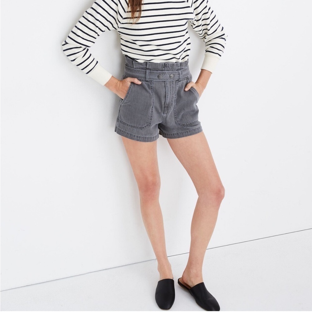 Madewell | Denim Snap-Belt Paperbag Shorts in Pale Grey Size 28
